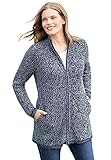 Woman Within Women's Plus Size Zip Front Shaker Cardigan - 2X, Black White Marled