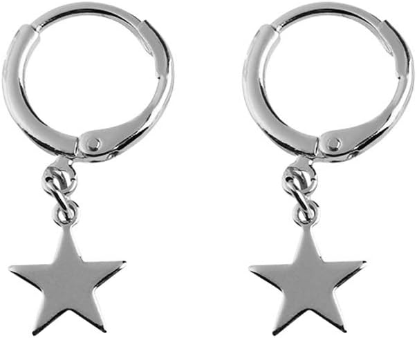 Small Dangle Hoop Earrings, Gold Silver Star Moon Earrings made of Zinc Alloy with Trendy Style for Women Ear Piercing Simple Jewelry, 1 Pair