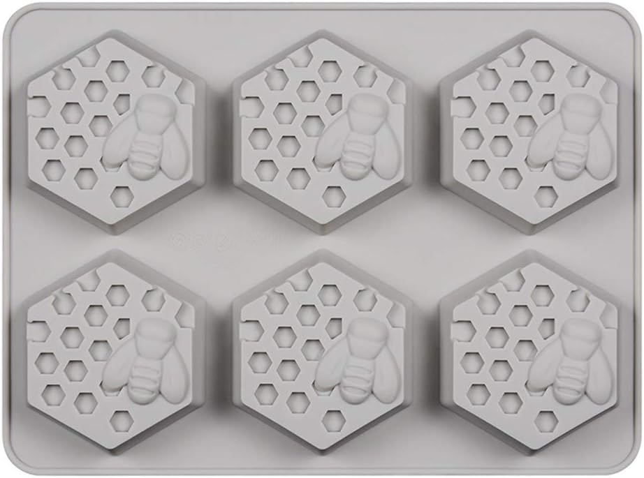SJ 6 Cavities 3D Bee Honeycomb Soap Molds - Hexagon Silicone Molds for Honeycomb Cake, Gray. Christmas Soap Molds