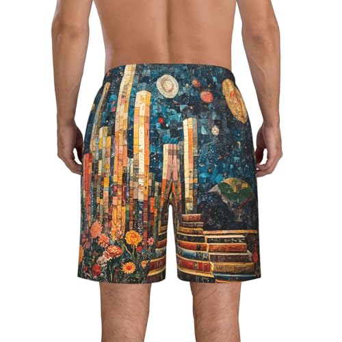 Men's Swim Trunks Beach Board Shorts Swimming Quick Dry - Library Bookshelf Hippie Vintage3