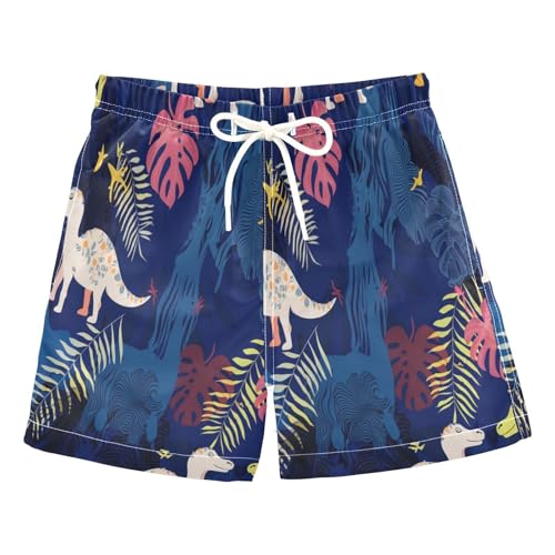 RPLIFE Ropa de natación para niños, traje de baño para niños pequeños de 2 años, lindos dinosaurios, plantas tropicales, azul marino, Lindos dinosaurios plantas tropicales azul marino (2), 3 años