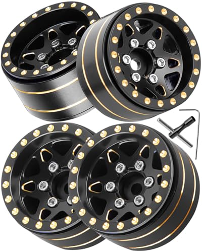 hopsupRC 1.0in Beadlock RC Wheel Rim for 1/18 1/24 Trx4m Axial SCX24 RC Crawler,Full Brass RC Wheel Hub Rim (4pcs)