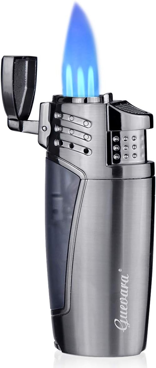 Cigar Torch Lighters 3 Jet Strong Flame Butane Refillbale Windproof Lighter with Punch [Gas Not Include]