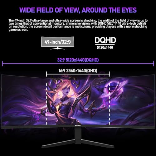 Gawfolk 124,5 cm (49 Zoll) Ultra-breiter gebogener 1500R Gaming-Computer-Monitor, DQHD (5120 × 1440), 165 Hz 2
