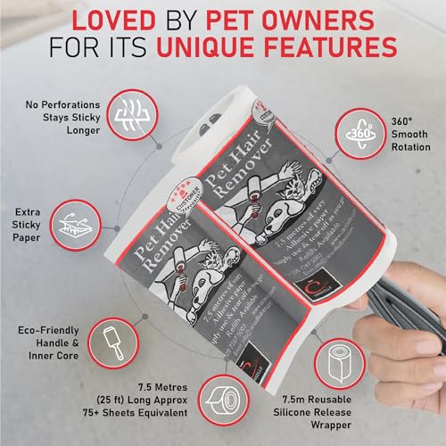 CARASELLE Pet Hair Remover Refill - 240m total (≈2400 Sheets Equivalent) Super Adhesive Picks up Lint, Hair & Debris! Multi-Purpose Dog Cat Hair Lint Roller also for Cleaning Clothes & Washing Machine