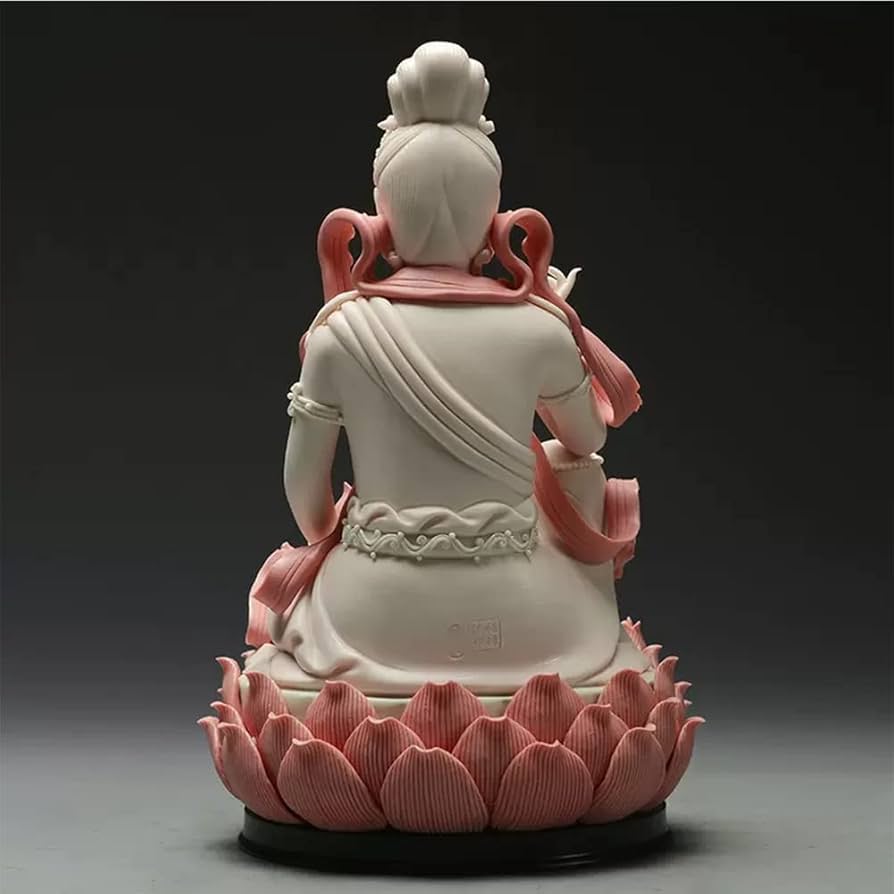 中国古玩 細密 観音菩薩像 美術 仏像 彩色 蓮 瞑想 ピンク 桃色