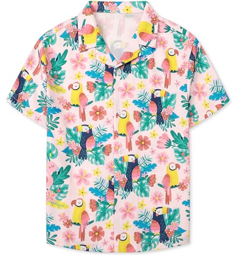 Image of SANGTREE Girls & Women's Hawaiian Shirts Button Down Short Sleeve Floral Tropical Shirt Beach Vacation Blouse Tops