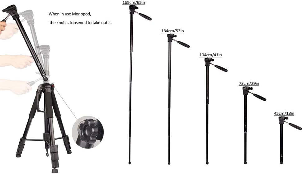 CAMBOFOTO Camera Tripod 70"/176.5cm Travel Tripod/Monopod(65") with