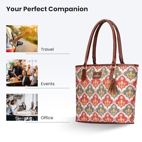 Image of THE CLOWNFISH Aviva Printed Handicraft Fabric Handbag for Women Office Bag Ladies Shoulder Bag Tote for Women College Girls (Pink-Rangoli Design)