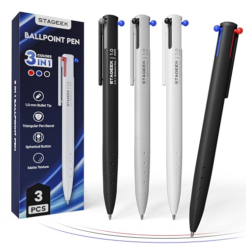 Amazon | STAGEEK 3色油性ボールペン 1.0mm 3本セット 黒 青 赤 | 多色