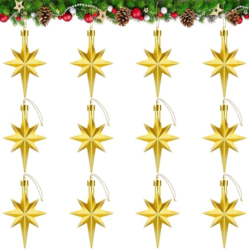12 Piezas Estrellas de Navidad Decoracion, Adornos Colgantes de Navidad, Estrella Decoracion Navidad, Árbol de Navidad Colgante para Fiestas de Navidad, Coronas, Chimeneas, Ventanas (A)