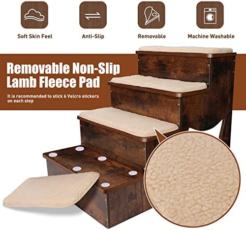 ZNM Dog Steps Wooden, 4 -step Dog Stairs for Bed Sofa, Wood Pet Stairs Cat Ladder with Soft & Washable Mats for Dogs and Cats, Size 60L x 40W x 48H cm