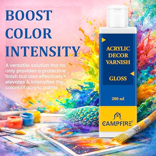 Image of Campfire Acrylic Decor High Gloss Varnish for Art, Craft, Canvas, Wood & DIY Projects | Fast Drying Gloss Varnish with 20 Minutes Settle Time for Best Results (After Dry Transperent, 100 ml)