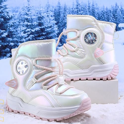 Unisex-Child Snow Boots Kids Boys Girls Insulated Snow Water-R𝐞sistant Boots L𝐚ce Up Mid Calf Winter Outdoor Boots3