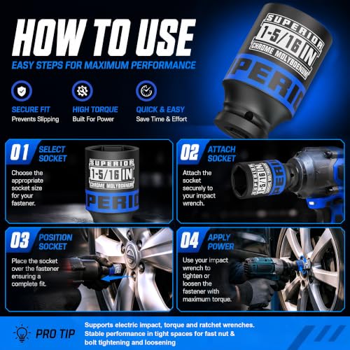 Image of 1 /2 inch Drive Impact Socket, 1-5 /16 Inch Deep Socket, SAE, CR-MO Axle Nut Socket, 6 Point, for Automotive Repair, Axle Shaft Nuts Removal & Installation