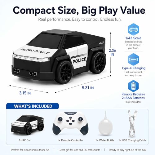 Image of PLUSPOINT 2.4GHz RC Drift Car with Spray Effect | Rechargeable Remote Control Racing Police Car with LED Lights, Smart Follow & Escape Modes | Mini Drift Vehicle Toy for Kids Age 3+