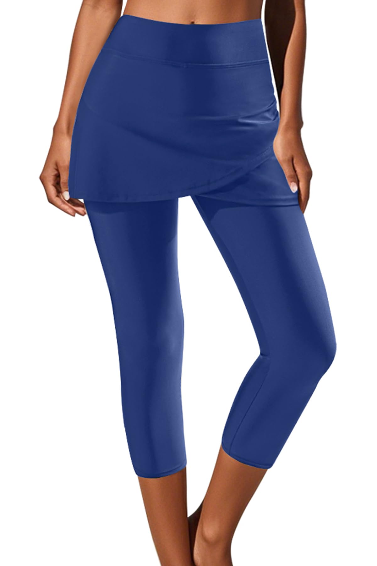 Swim Leggings with Skirt - Women Swimming Pants Capris High Waisted Swimsuit UV Swimwear Tights