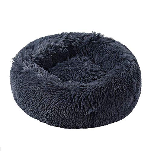 DWZ Cama de peluche para mascotas con nido de felpa, para gatos, perros y gatos, saco de dormir, color gris oscuro, S-40 cm de diámetro