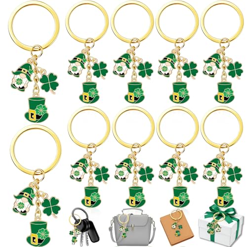 Benaton 10 Pièces Porte-Clé Trèfle Porte-Clés Saint-Patrick, Vert Décoration Festival Irlandais Porte-bonheur Set Cadeau Porte-clés,Cadeaux Porte-clefs Festifs pour Amateurs de la Saint-Patrick(Vert)