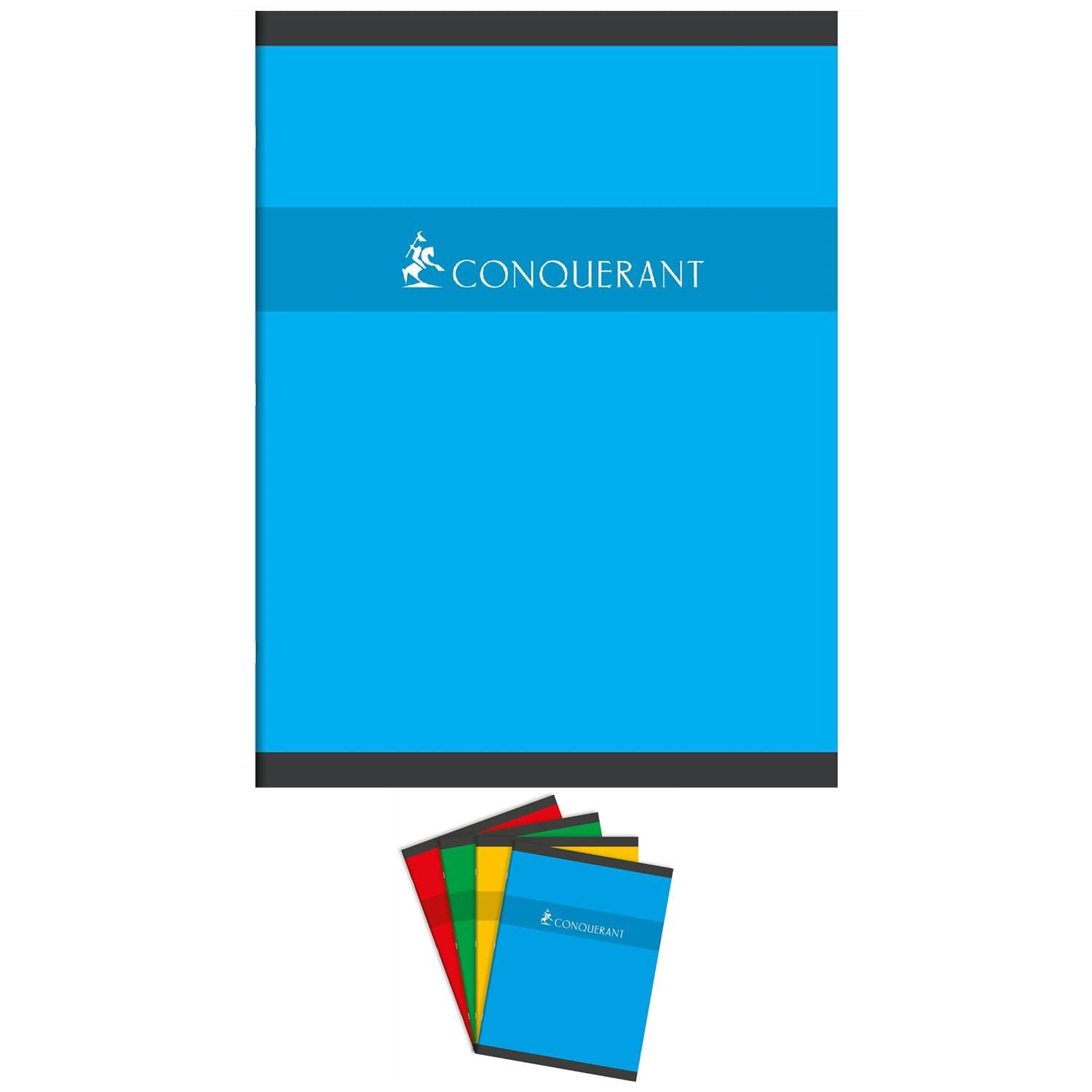 CONQUERANT Lot de 10 Cahiers piqué 24 x 32 cm 192 pages 70g grands carreaux coloris aléatoires