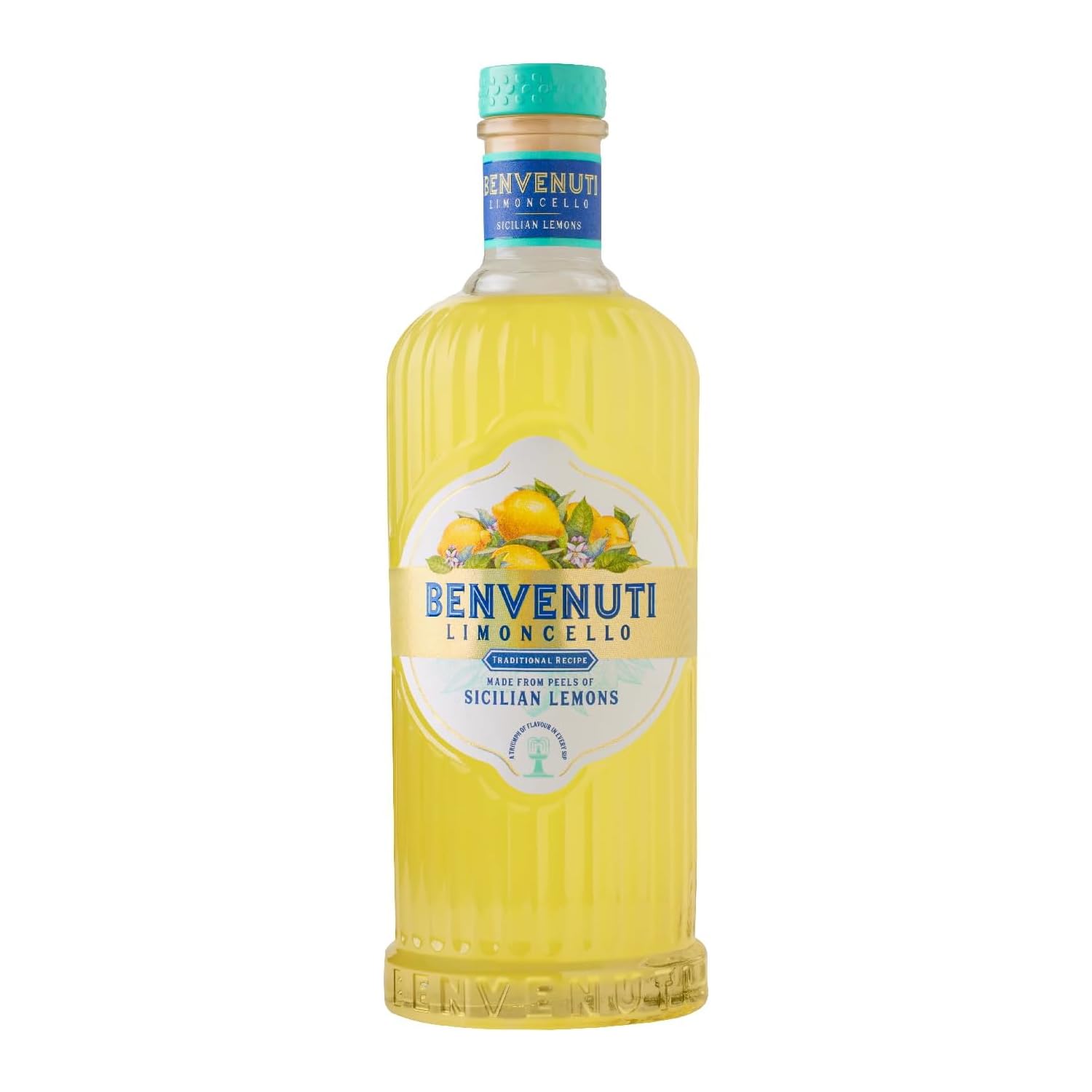 Limoncello Benvenuti 70 cl - Likör aus Schalen sizilianischer Zitronen, Natürliches Rezept, ohne Farbstoffe und künstliche Aromen. 28% vol.