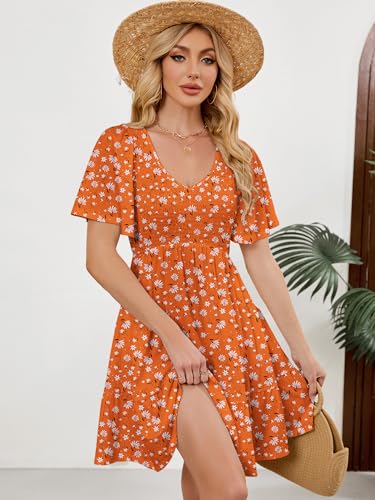 Image of UEAL Womens Cute Floral Smocked V Neck Flutter Sleeve Sundress with Pockets Casual Spring Summer Dresses for Women 2026