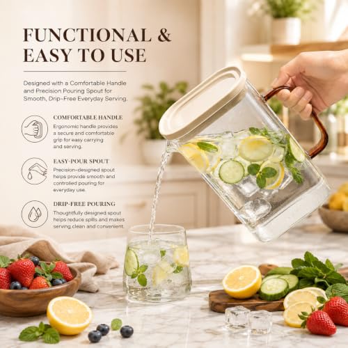 Image of WRINGO 1500ML Square Water Jug with Lid, Glass Juice Pitcher for Refrigerator, Kitchen & Dining, Serving Jug for Water, Juice & Beverages, Pack of 1