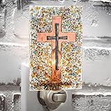 Fused Glass Cross Night Light – Christian Religious Décor, Plug-in Stained Glass Art with Cross, Perfect Faith-Inspired Gift for Home, Bedroom, Hallway