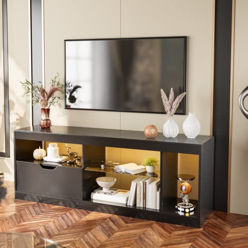 image for YESHOMY Modern LED TV Stand for Televisions up to 65+ Inch with Glass 