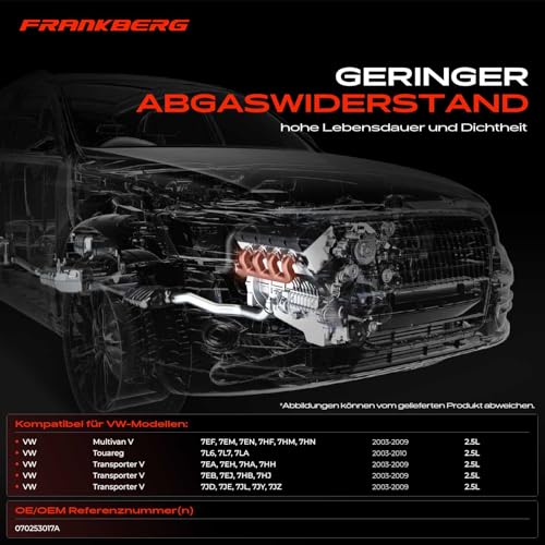 Frankberg 1x Abgaskrümmer Auspuff Krümmer Kompatibel mit M.u.l.t.i.v.a.n V 7EF 7EM 7EN 7HF 7HM 7HN 2003-2009 T.o.u.a.r.e.g 7L6 7L7 7LA 2006-2010 Replace# 070253017B