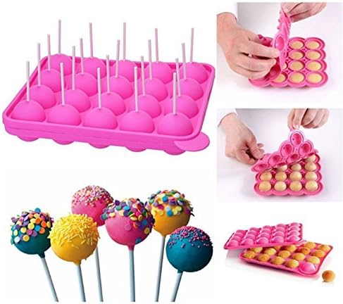 Emousport 20 Holes Silicone Non-stick Cake Pop Kit Silicone Lollipop Mold Cake Mold Baking Chocolate Ice Lattice Bakeware Mould +20 Sticks