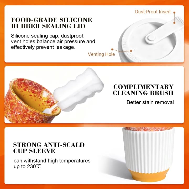 Set 2 Mugs Viaje Cerámica 13oz con Tapa Naranja Azul miniatura 5