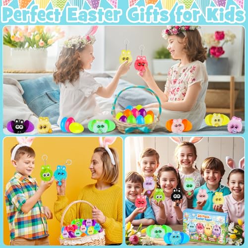 Kederwa 24 Pack Prefilled Easter Eggs with Bunny Keychains for Kids