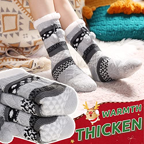 Image of WEVIAS Women Winter Socks Knit Anti-Slip Sweat Warm Cute Cartoon Animals Fuzzy Home Slipper Socks
