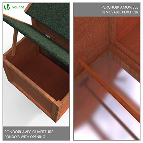 VOUNOT Hühnerstall mit Auslauf, Hühnerhaus Klein, Hühnervoliere Holz, Geflügelstall, ca. 152 x 62 x 92 cm – Bild 3