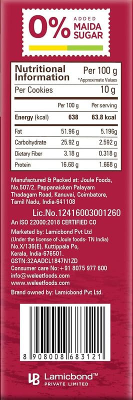 Image of Weleet Keto Diet and Jackfruit & Millet Healthy Digestive Cookies |Home /Office Snack, Low Gi, Diabetic Friendly| Free of White Sugar & Maida, Free from Added Preservatives|Pack of 2 (270gm)