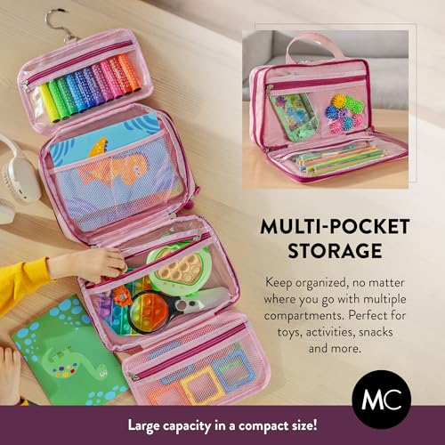Kids Travel Organizer – Multi-Compartment, Water-Resistant Hanging Bag for Toys, Snacks, & Activities - Compact, Lightweight Design with Hook & Carry Handle - Perfect for Travel Use (Pink, Small)4