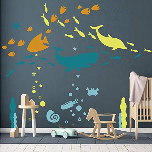 Ocean Wall Decal- Under The Sea Fish Vinyl Wall Stickers For Kids Boys Girls Room Bedroom Nursery Decor #TOP2