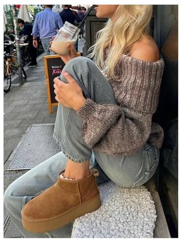 Floerns Women's Off Shoulder Sweater Long Bishop Sleeve Foldover Knitted Pullover Sweaters4