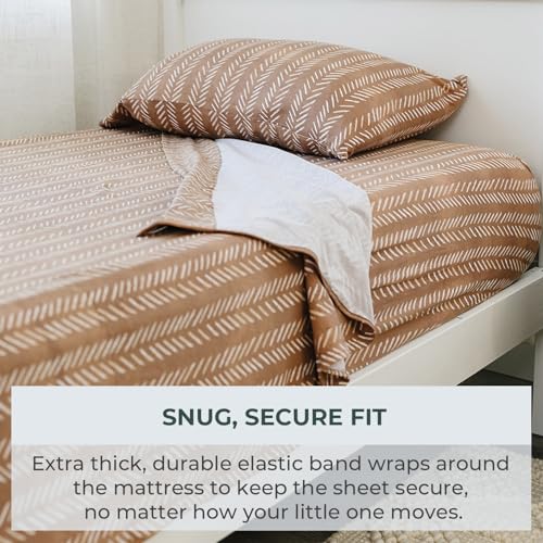 Image of Pobibaby Premium Twin Full Sheets Sets, Kids Double Bed Sheets in Cotton Blend | Ultra-Soft Woodland Camping Print with Fitted Sheet, Flat Sheet & Pillowcases (Twin Wildlife Brown)