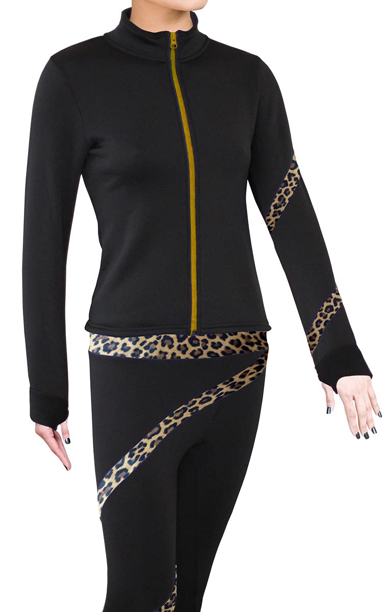 NY2 SPORTSWEAR Figure Skating Polartec Polar Fleece Spiral Jacket (Cheetah Brown, Adult Extra Small)