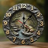 TZTTZT Orologio vintage con stampa rana di stagno per decorazione soggiorno, orologi da parete a batteria, silenzioso, senza ticchettio, 25,4 cm, stampa 2D, orologio da parete moderno decorativo per