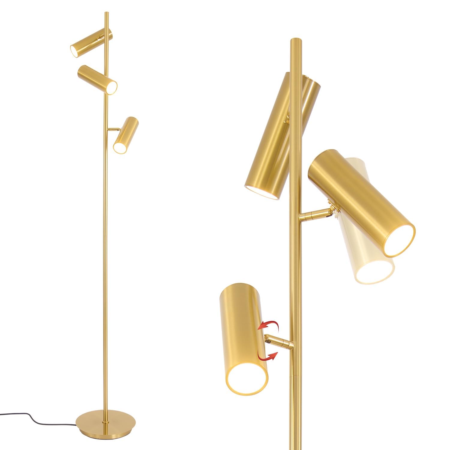 マウル　Q Denken Gold KCO Modern Gold 3-Light Floor Lamp Mid Century Tall Pole