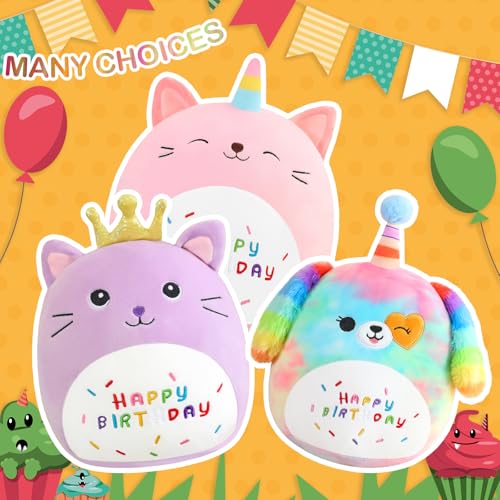 SQEQE Happy Birthday Stuffed Animal 10' Rainbow Dog Soft Toys Cute Plush Pillow Unicorn Dog Plush Toy for Kid Girl Boy 25CM