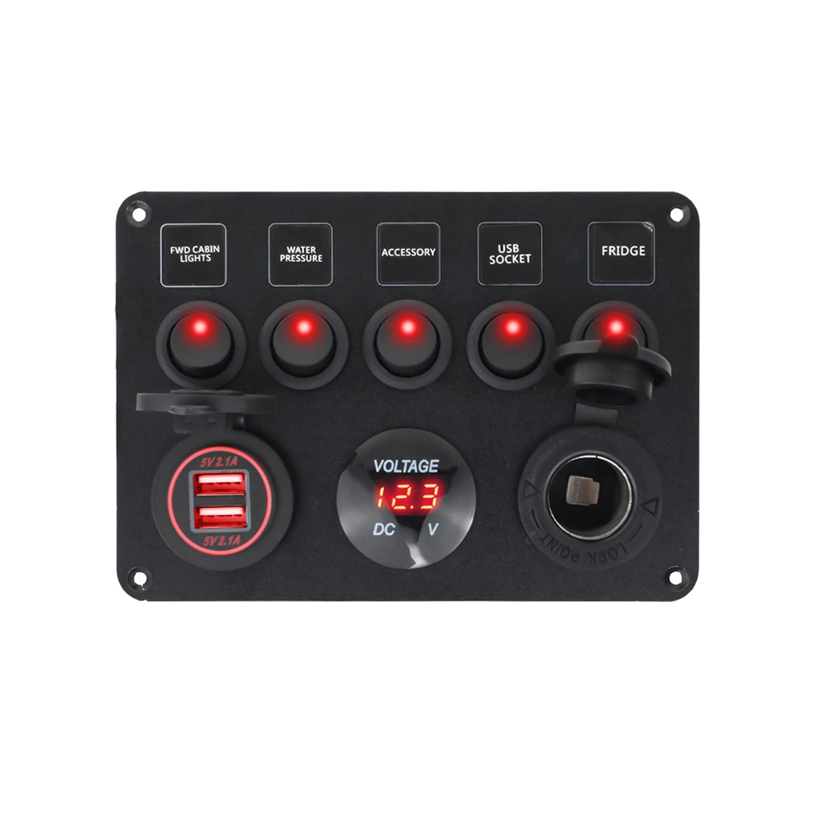 INEOUT Barca marina for auto da 5 Gang 12V GUIDATO Voltmetro digitale del circuito impermeabile del pannello dell'interruttore del rocker Dual USB Adattatori for caricabatterie da auto portuali (Colo