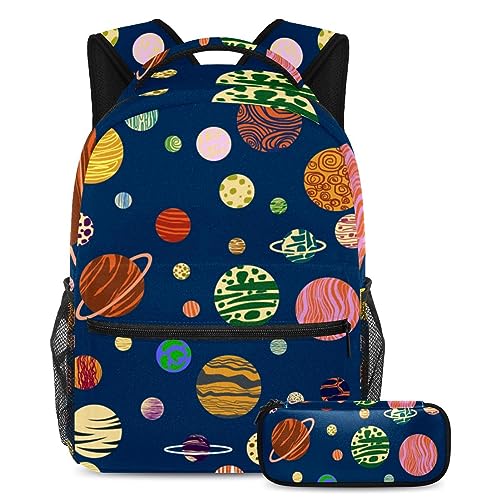 Sac à dos avec trousse Colorful Planet pour ranger toutes les fournitures des ados