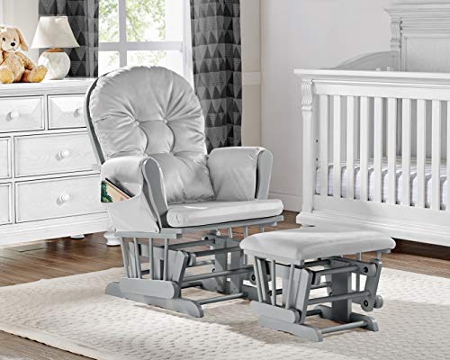 Glider and Ottoman Gray Wood and Light Gray Fabric CC911
