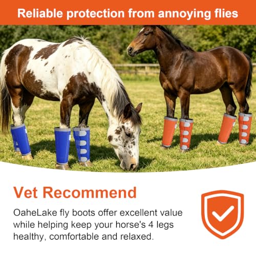 Image of Reflective Horse Fly Boots Set of 4, Loose Fitting Leggings for Horses, Equine Fly Leg Wraps Socks for 4 Legs, Breathable Adjustable and Universal Fit, Reliable Stay Put and on (Orange)