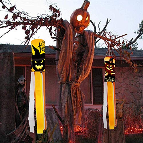 40 Inch Halloween Pumpkin Ghost Windsock Flag, Halloween Windsock Outdoor Hanging Decoration for Front Yard Patio Lawn Garden Party Decor