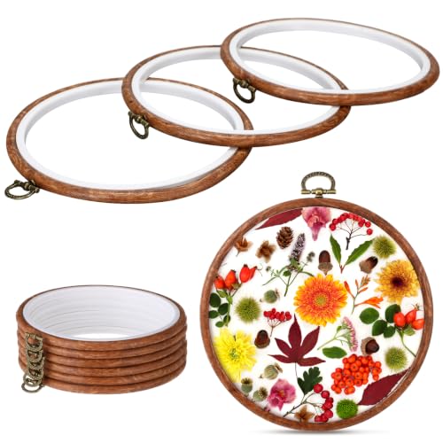 Image of Burbell 6 Pcs 6 Inch Pcs Spring Round Embroidery Hoops Frame Circle Rubber Hoops Ring Display Cross Stitch Ornament Imitated Wood Frame Kits for Christmas in July Craft Sewing DIY Hanging Gifts